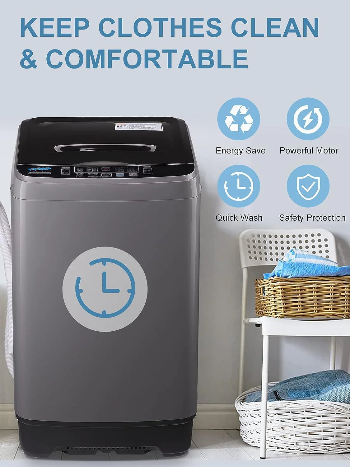 Full Automatic Washing Machine with LED Display, 10 Wash Programs, 8 Water Levels U269