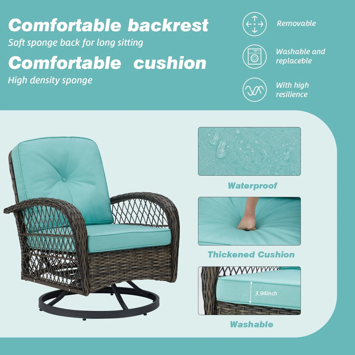 Outdoor Swivel Glider Wicker Patio Bistro Set with Cushions and Glass Table X12836