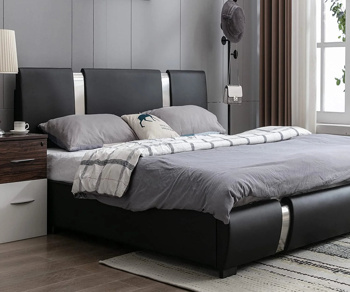 King Size Bed Frame with Adjustable Headboard Black D313