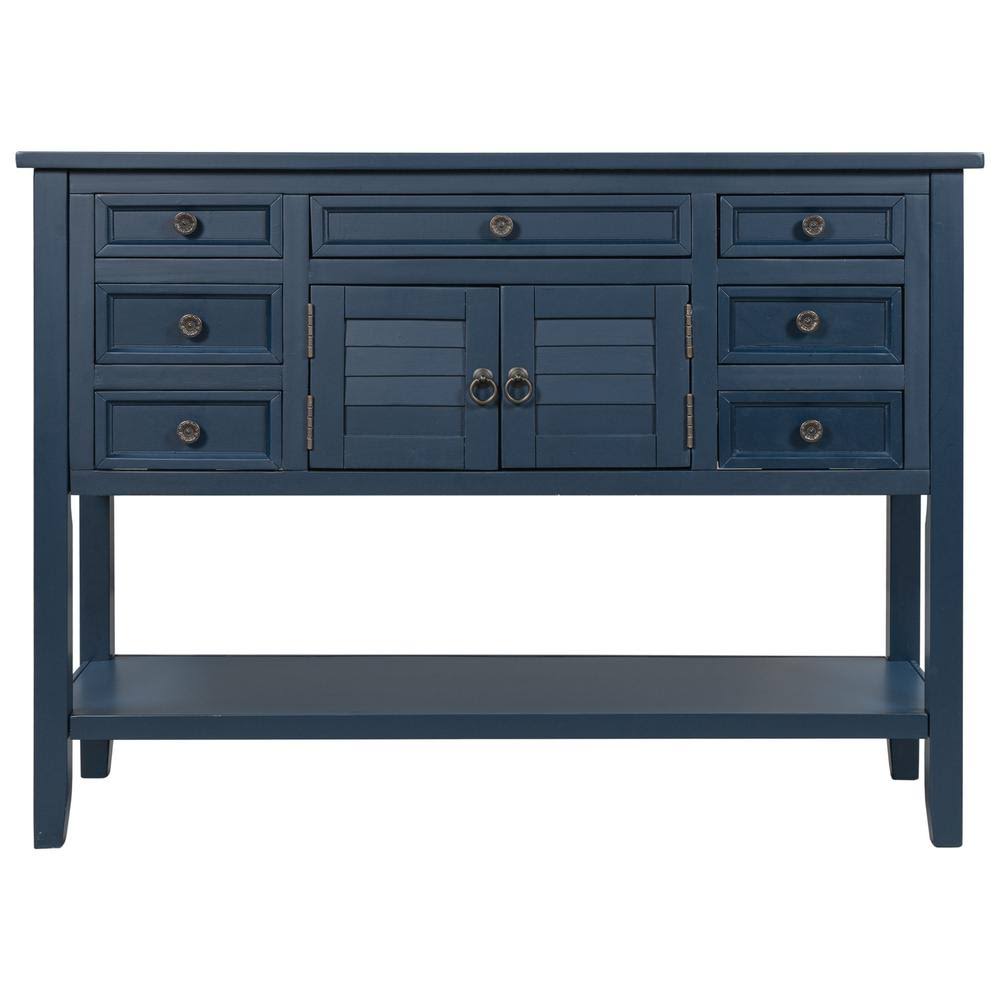 Blue Rectangle Wooden Console Table with 7-Drawers B517