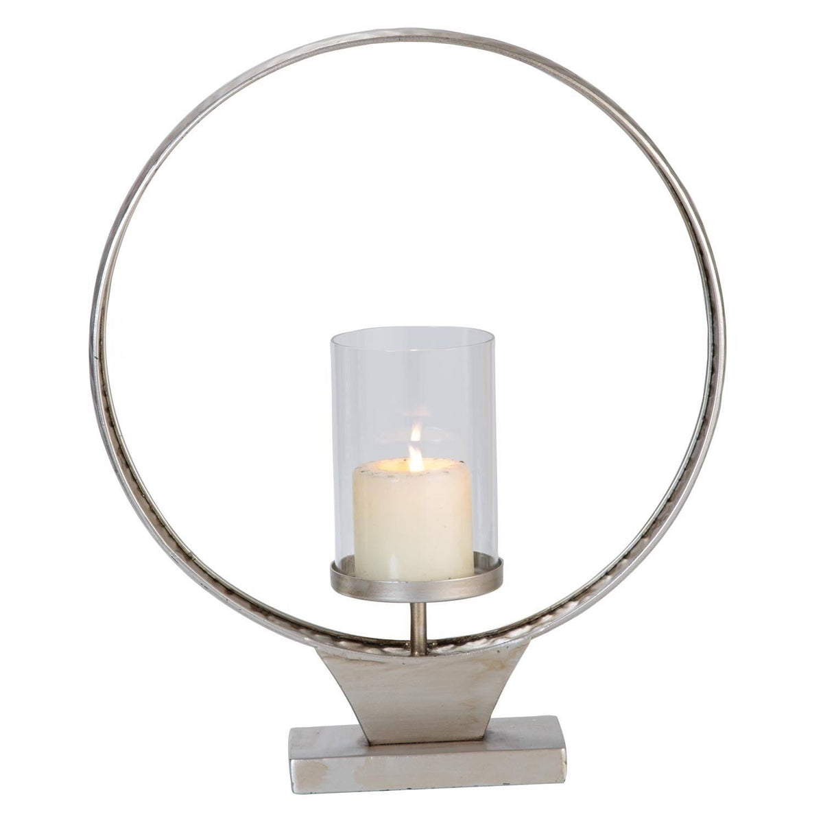 Large Hammered Metal Round Ring Pillar Candle Holder Z1499