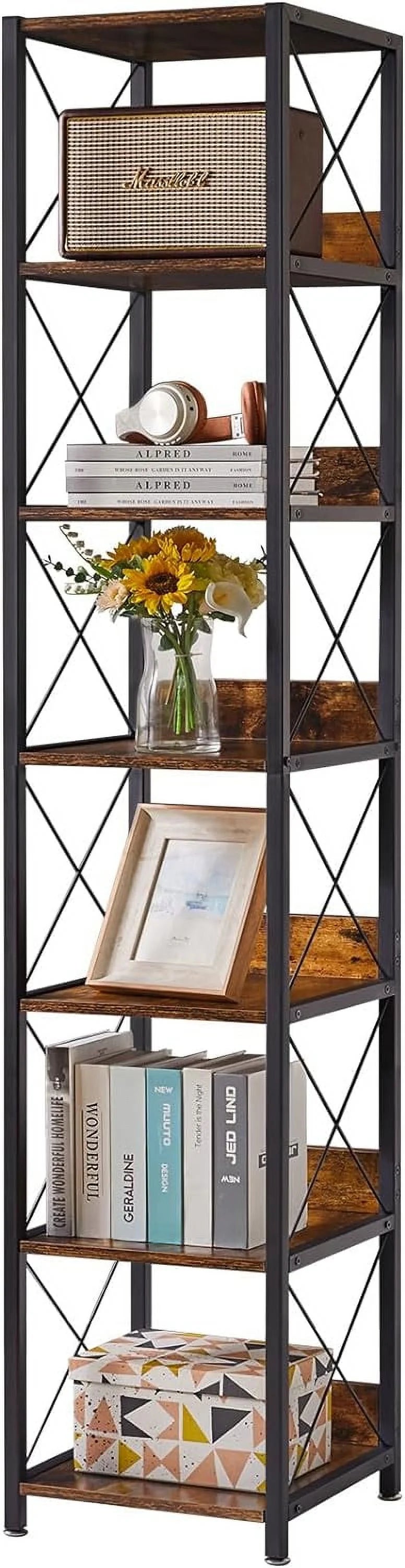 6-Tier Tall Narrow Wood Bookcase Storage Shelf F404533
