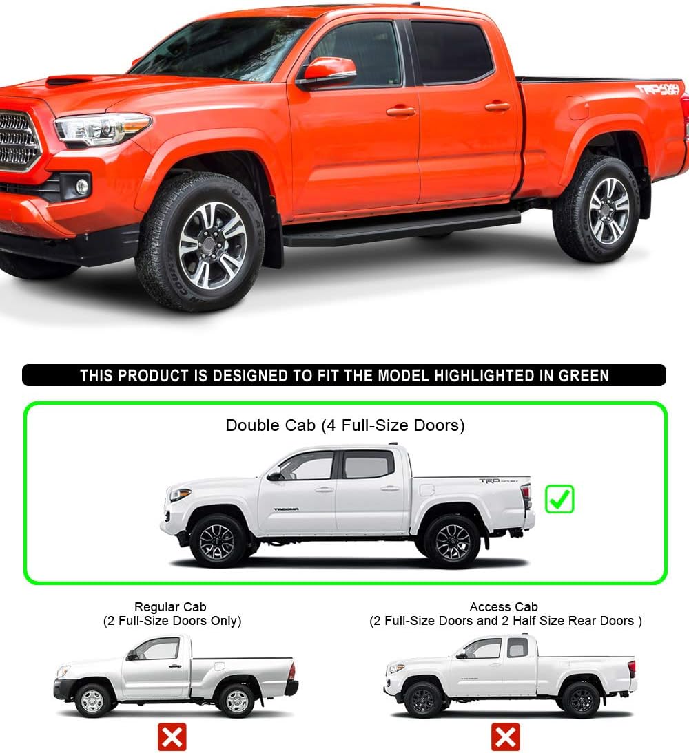 6-inch Aluminum Black Running Boards Side Steps for Toyota Tacoma Double Crew Cab D316