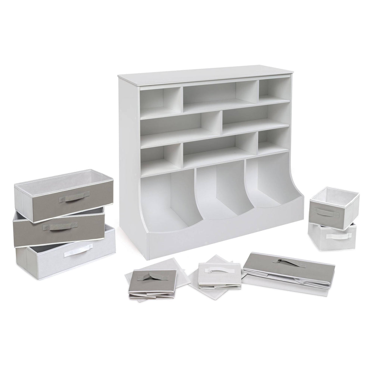 White Storage Station with Eight Baskets and Three Bins O307