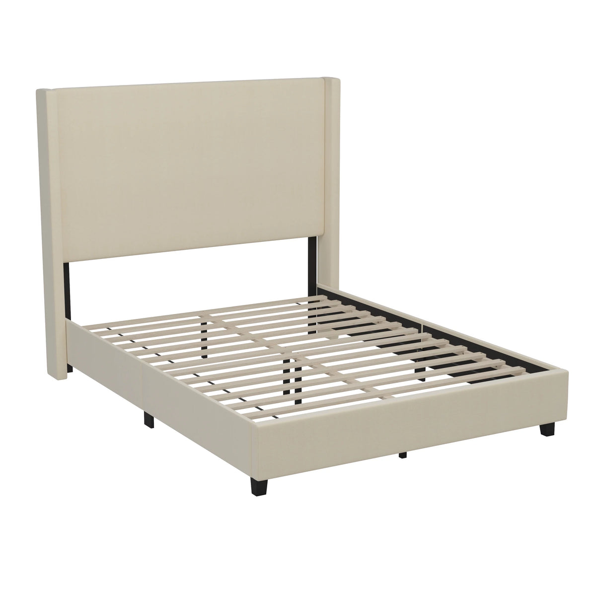 Queen Size Beige Faux Linen Upholstered Platform Bed Frame D991951
