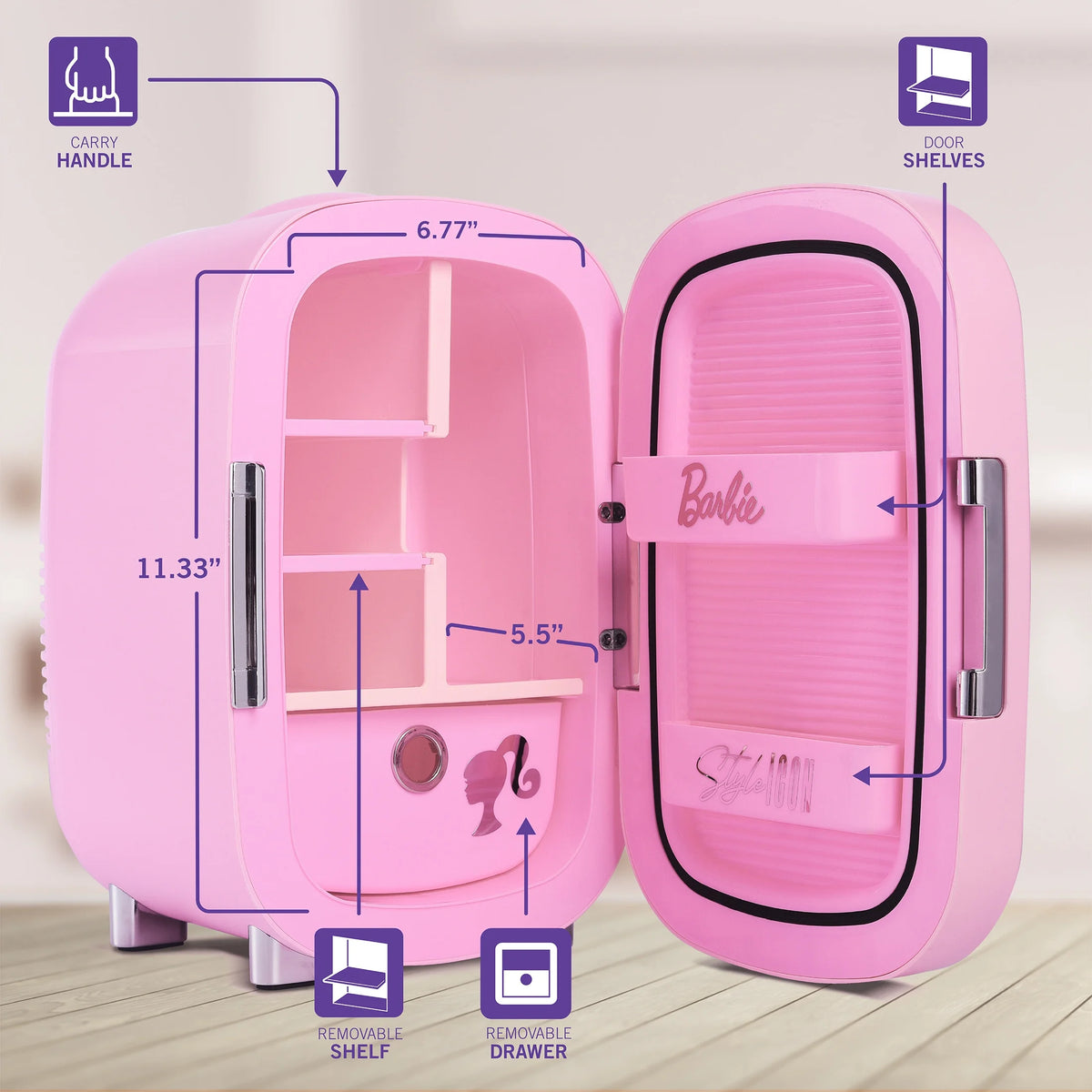 Pink 7L Mini Fridge with Glass Mirror Door Q2521