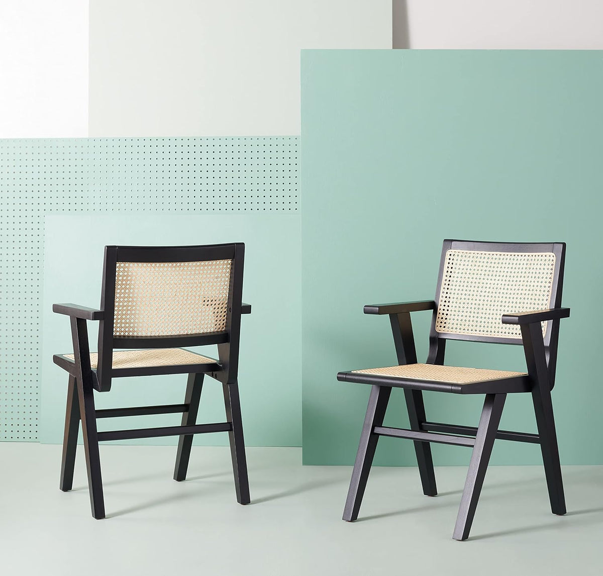 White/Natural French Cane Arm Chair (Set of 2) W2993