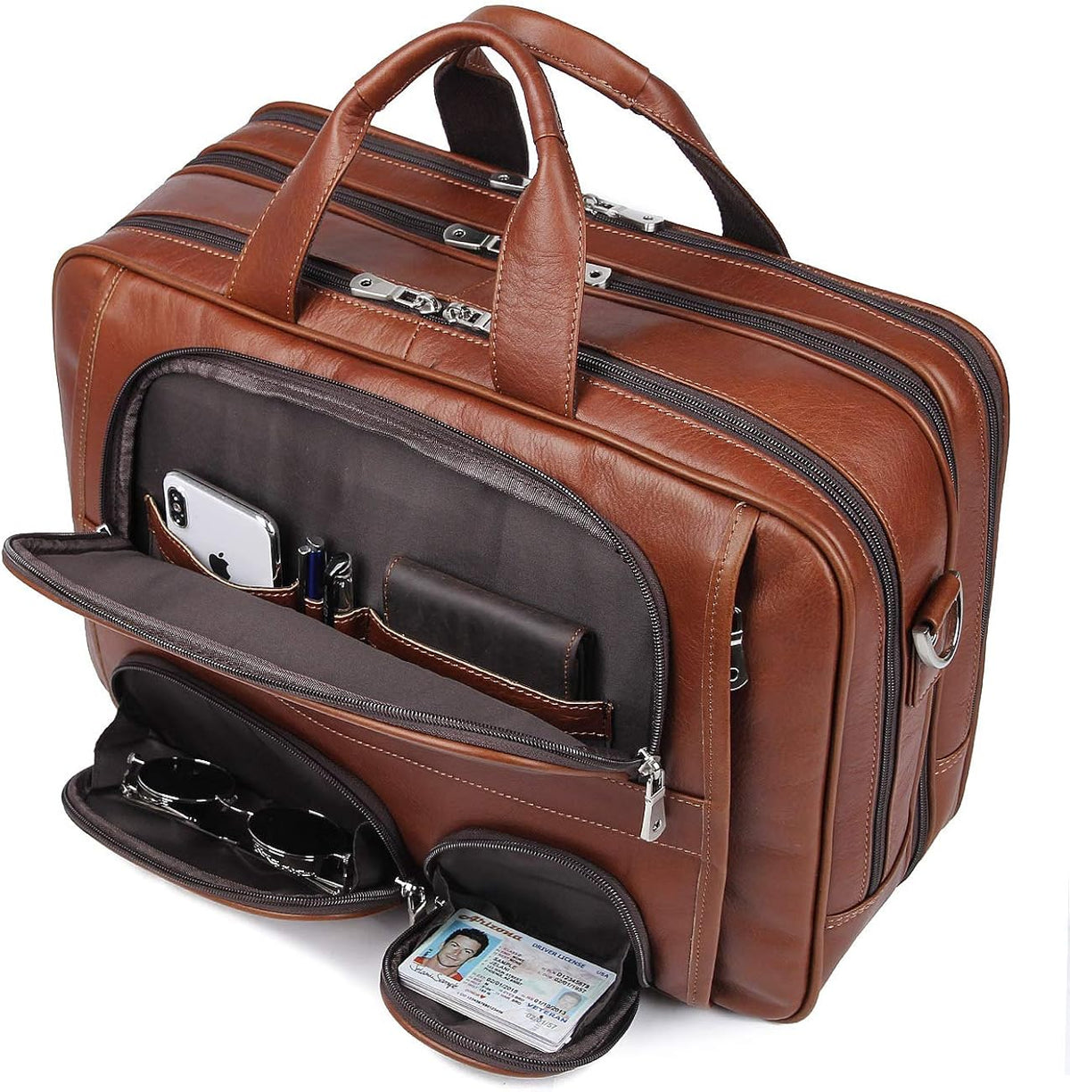 Genuine Leather Laptop Briefcase Duffel Bag fits 15.6 inches E448639