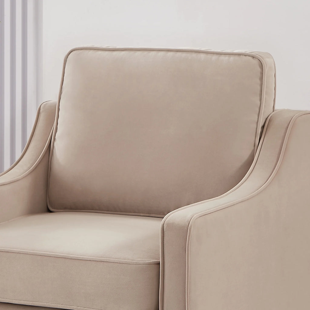 Taupe Velvet Upholstered Armchair with Wooden Legs P3574