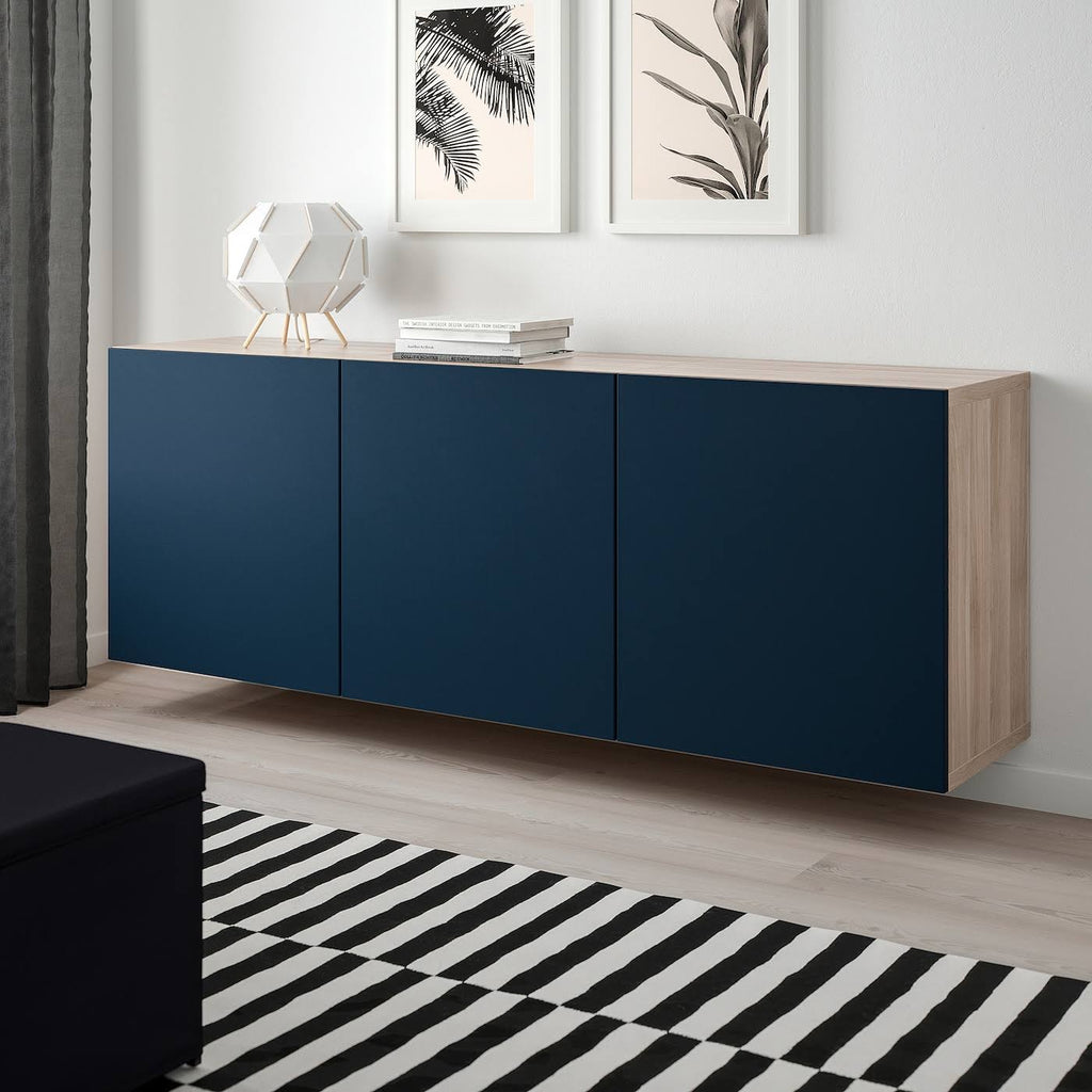 Wall-Mounted Cabinet Combination, Walnut Effect Light gray/notviken Blue, 180x42x64 cm M6263
