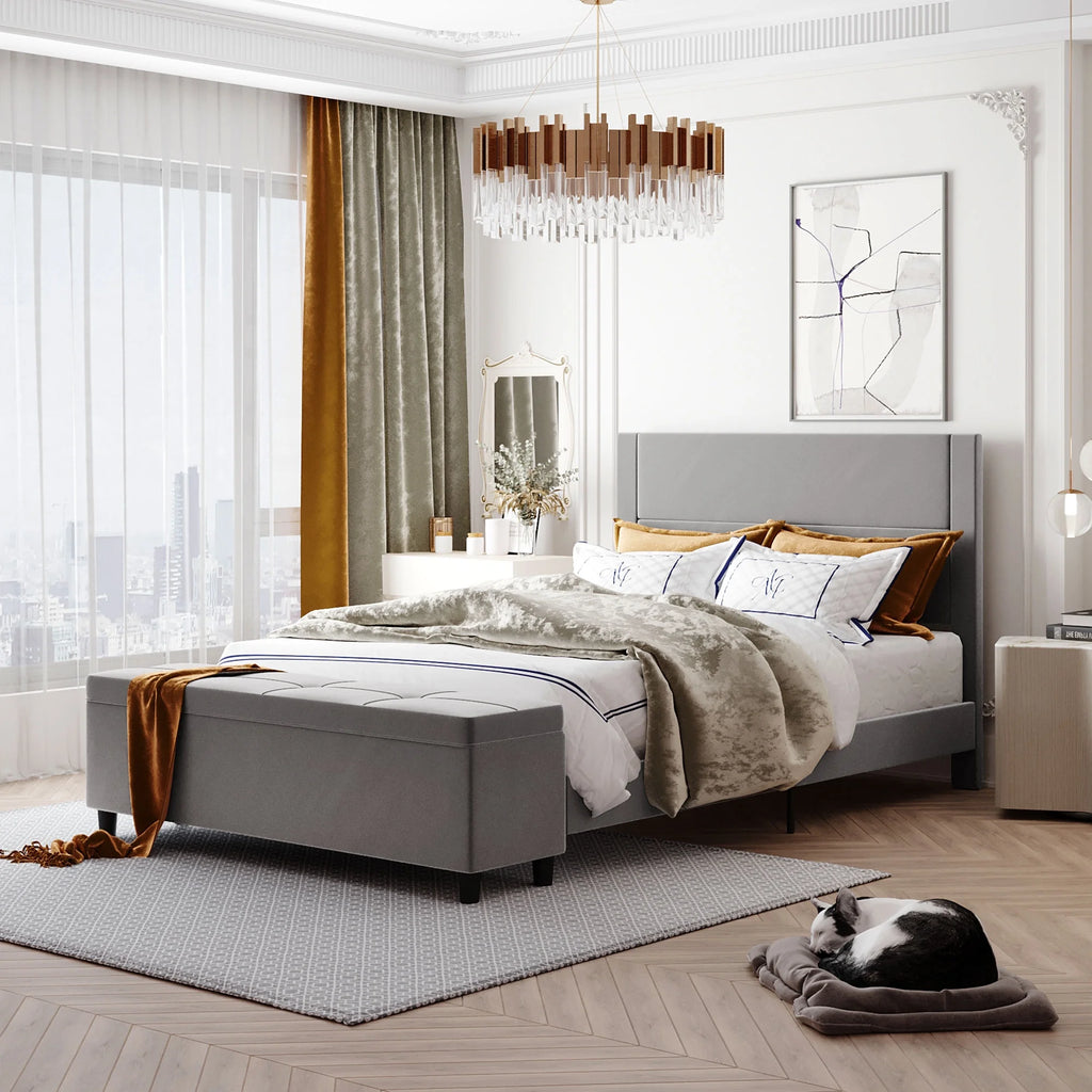 Light Gray Queen Size Storage Upholstered Platform Bed I5734