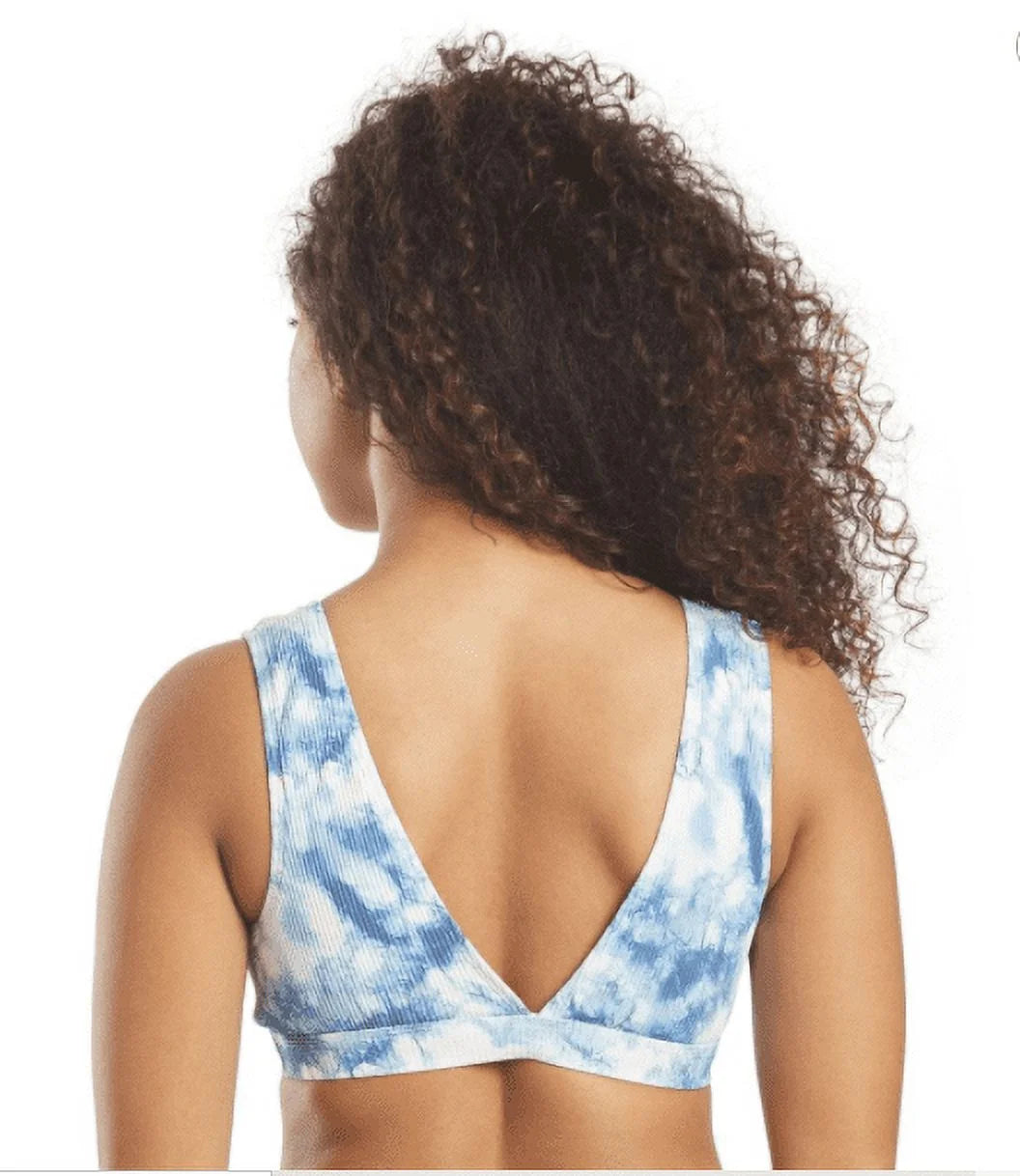 Blue Tie-Dye Deep V Bikini Swim Top F83377
