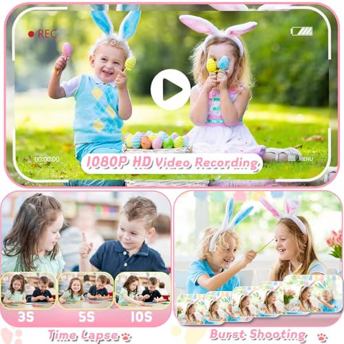 Kids Digital Camera with Rotating Zoom Lens, 3.5” Screen, 1080P, 32GB Card B22906