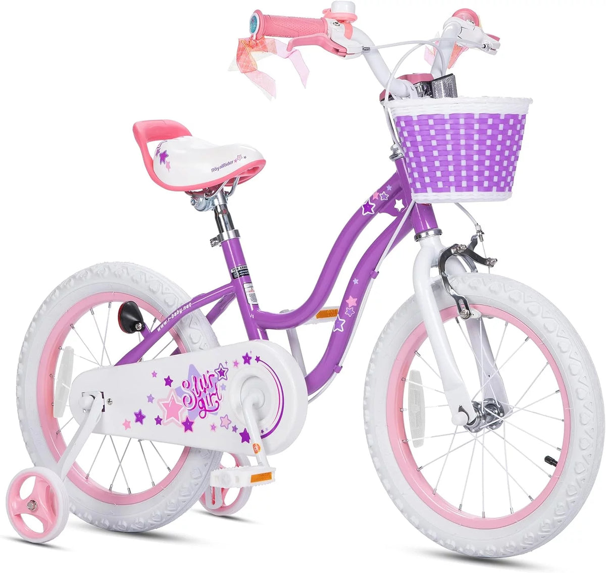 Purple 16 In. Bike with Basket, Training Wheels and Kickstand O130