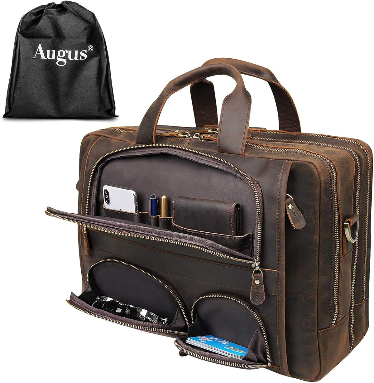 Genuine Leather Laptop Briefcase Duffel Bag fits 15.6 inches E448639