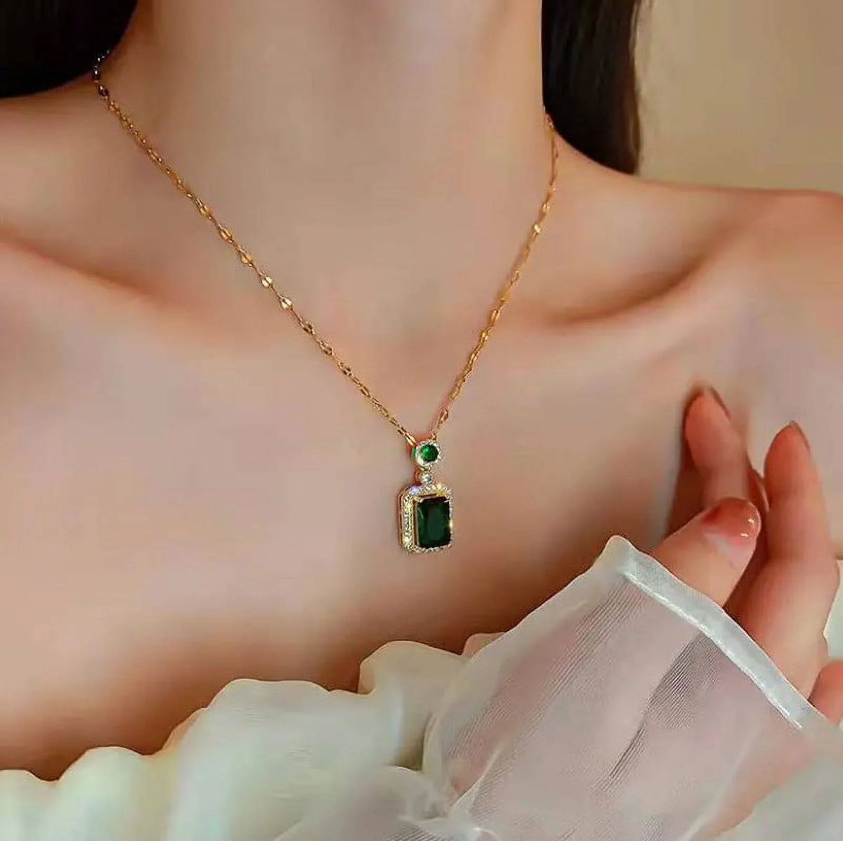 3Pcs/Set Iced Out Cubic Zirconia Green Gemstone Ring Necklace Earrings Gold Plated Jewelry Sets P467293