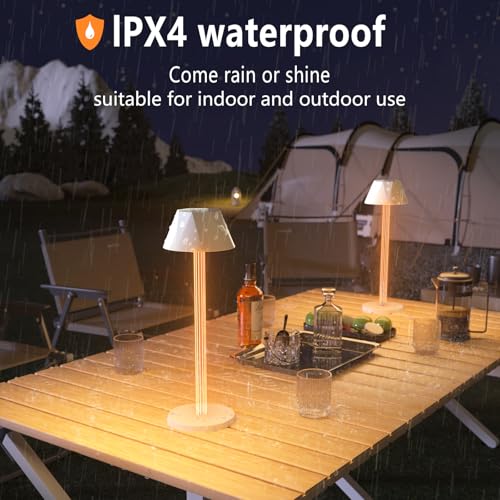 Rechargeable Cordless Table Lamp with 6000mAh Battery Operated 3 Color Stepless Dimming Waterproof Q31254