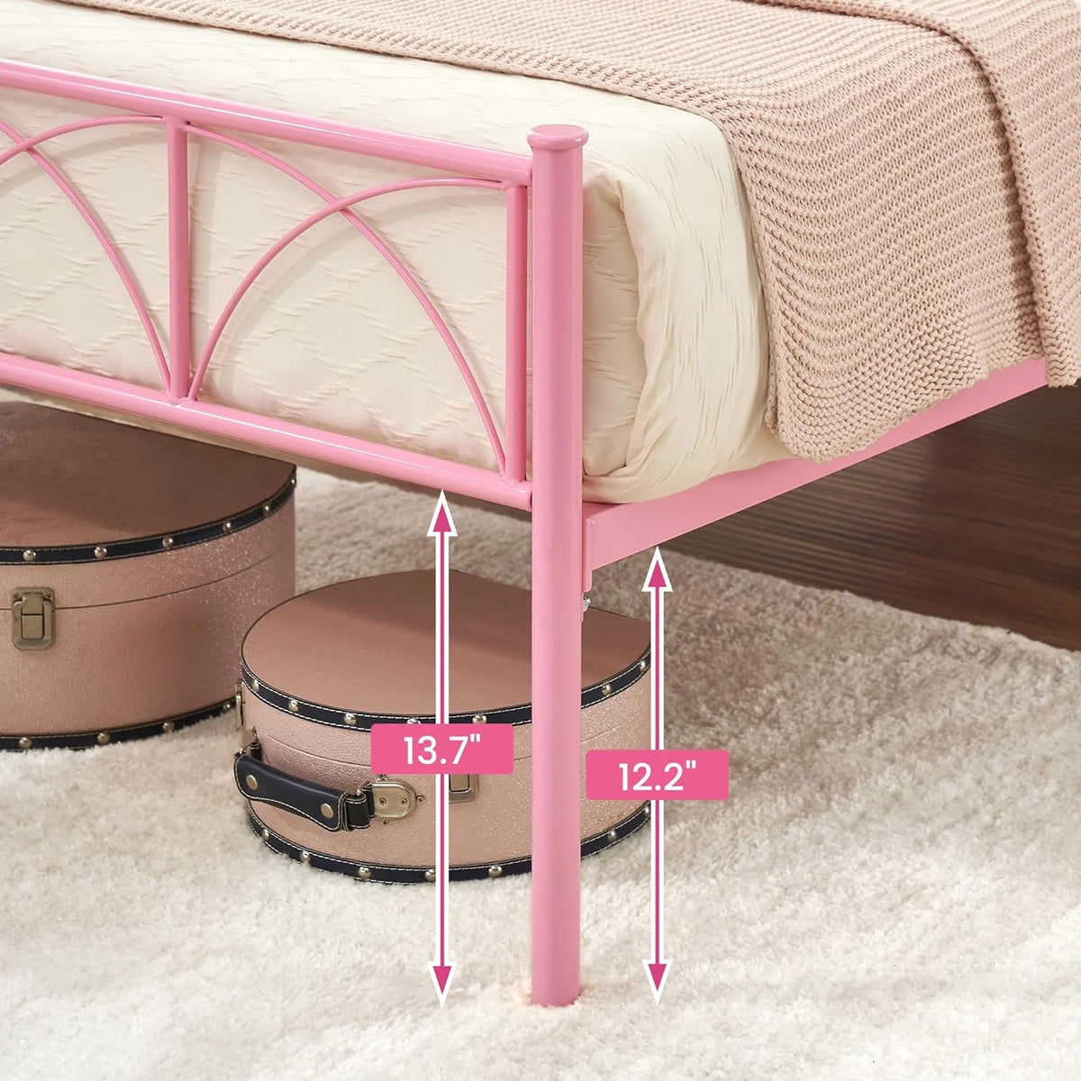 Pink Twin Metal Platform Bed Frame with Headboard and Footboard R9315