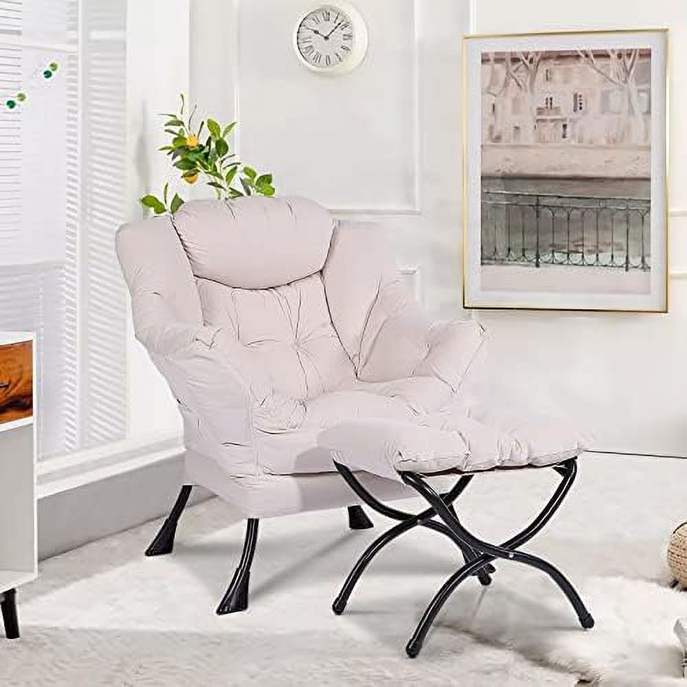 Modern Lazy Chair with Ottoman Steel Frame Lounge Chair Set with Footstool Armrests Side Pocket A30711