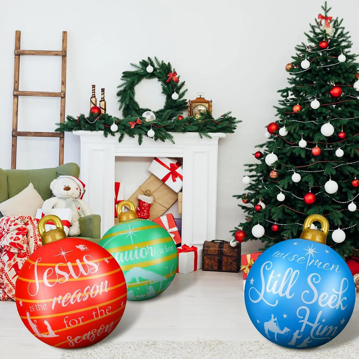 3 Pcs 24 Inch Giant Inflatable Christmas Ball PVC Outdoor Decorations I342482