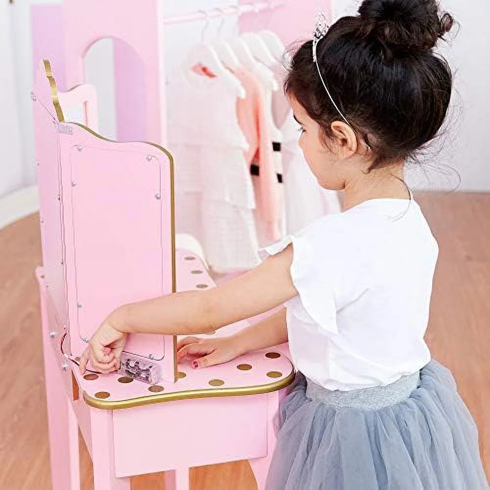 Pretend Play Vanity Table and Chair Set with LED Mirror B841651