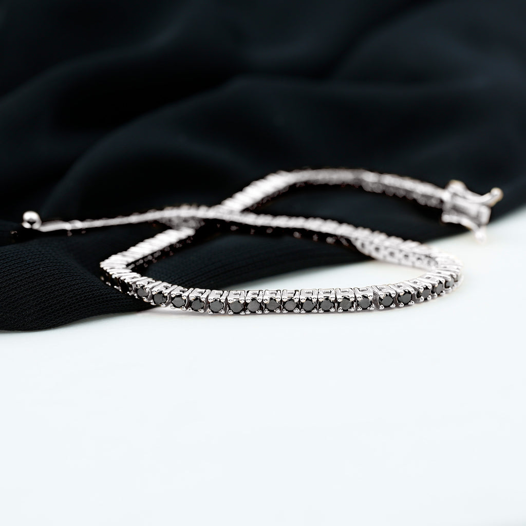 Black Diamond Tennis Bracelet, 925 Sterling Silver, 7.0 inches H5723
