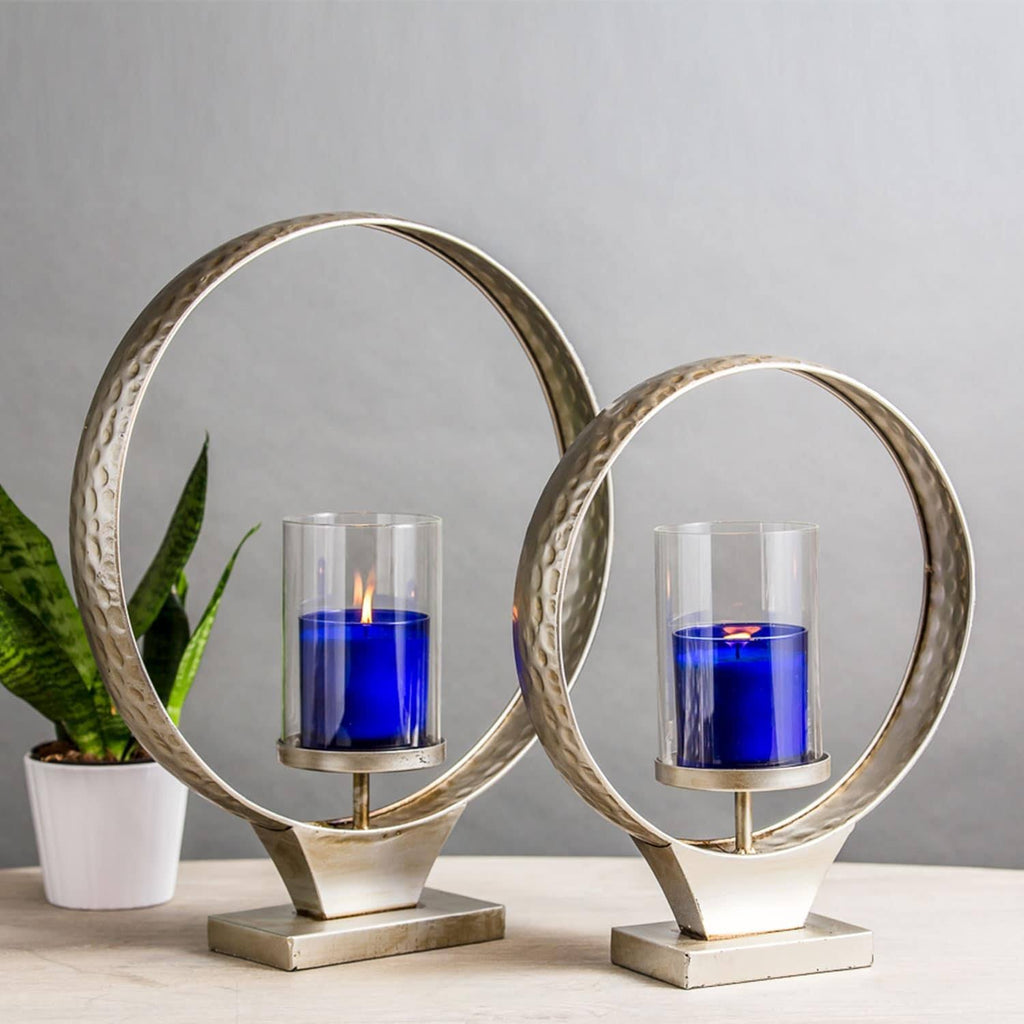 Large Hammered Metal Round Ring Pillar Candle Holder Z1499
