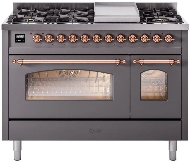 48 Dual Fuel Natural Gas Range Matte Graphite Copper Trim C214