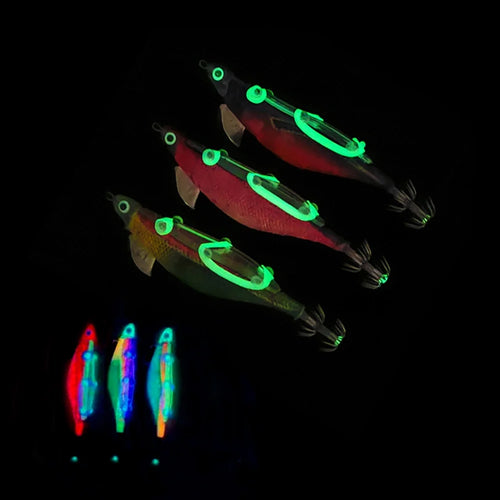 10pcs Fishing Luminous Shrimp Lure Hard Artificial Bait Wood with Squid Hooks T702168