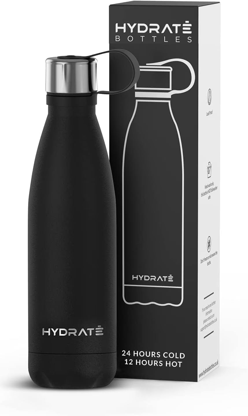 Carbon Black Stainless Steel Water Bottle 500ml Insulated Reusable U9848