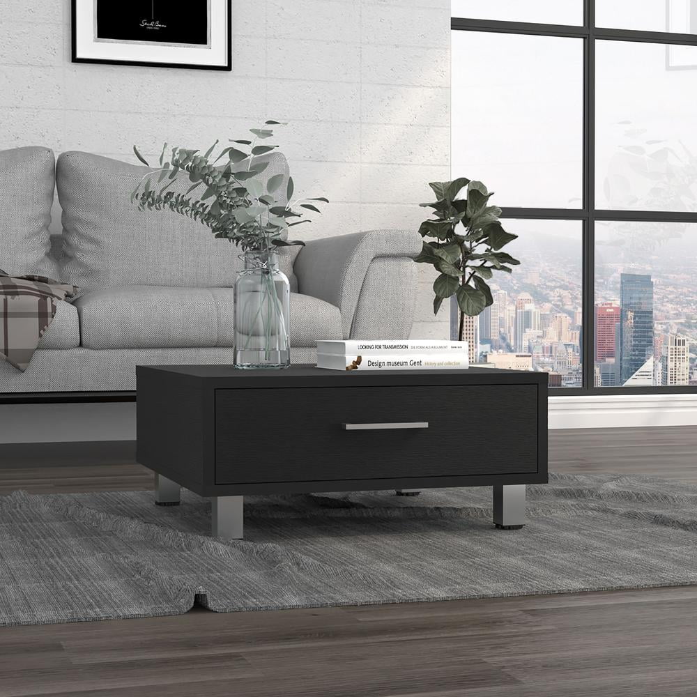 Black Coffee Table with Drawer and Metal Handles X3018