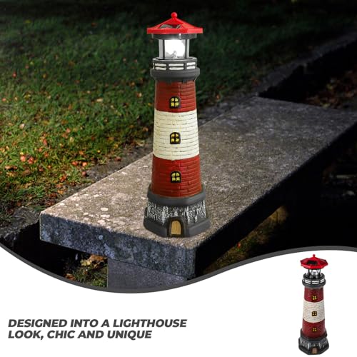 Solar Lighthouse Statue with LED Light 14.76 Inch Red F4645