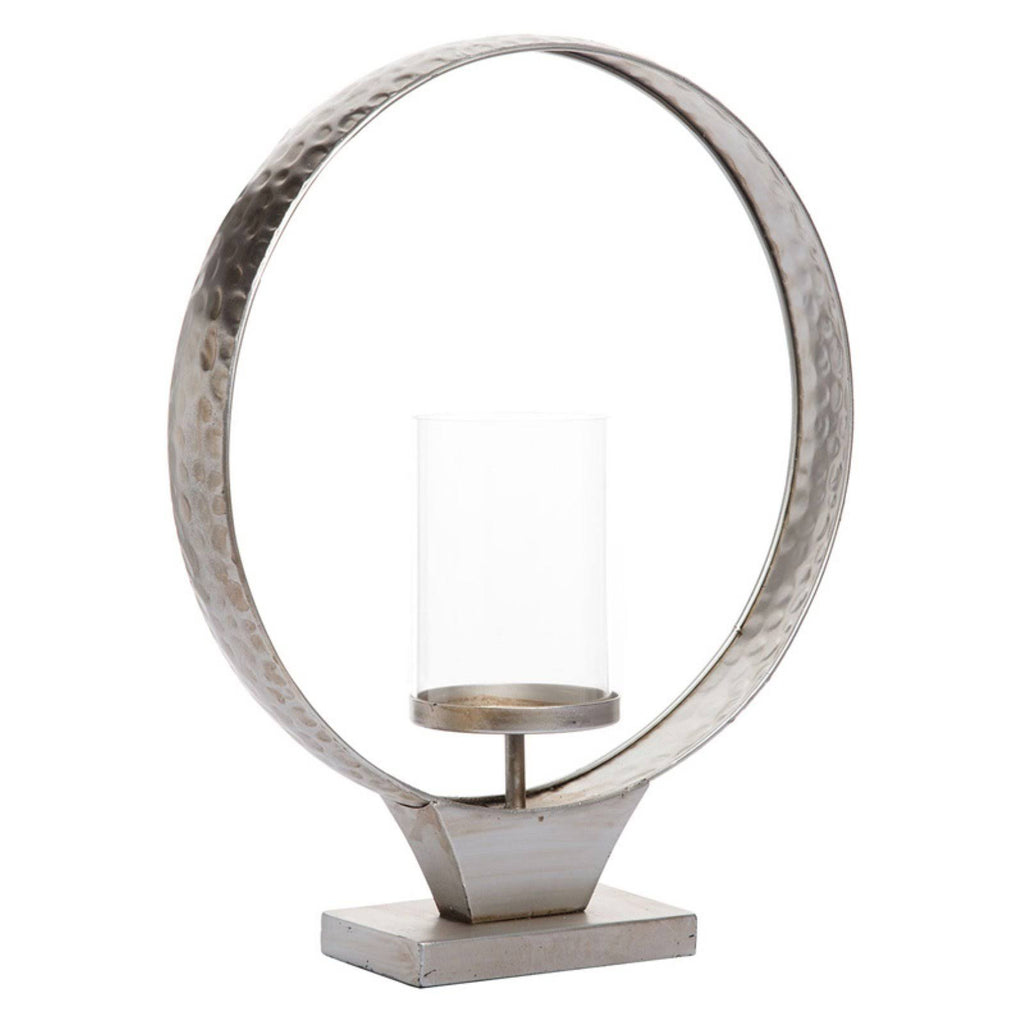 Large Hammered Metal Round Ring Pillar Candle Holder Z1499