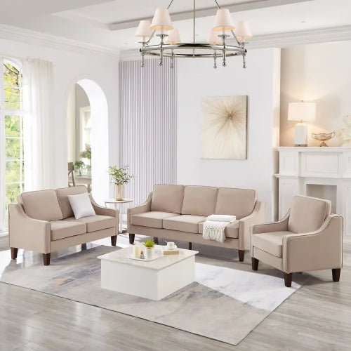 Taupe Velvet Upholstered Armchair with Wooden Legs P3574