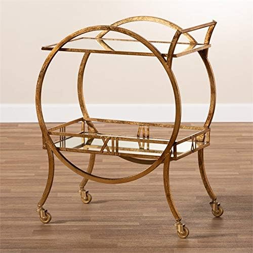 Antique Gold Finished 2-Tier Mobile Bar Cart L9716