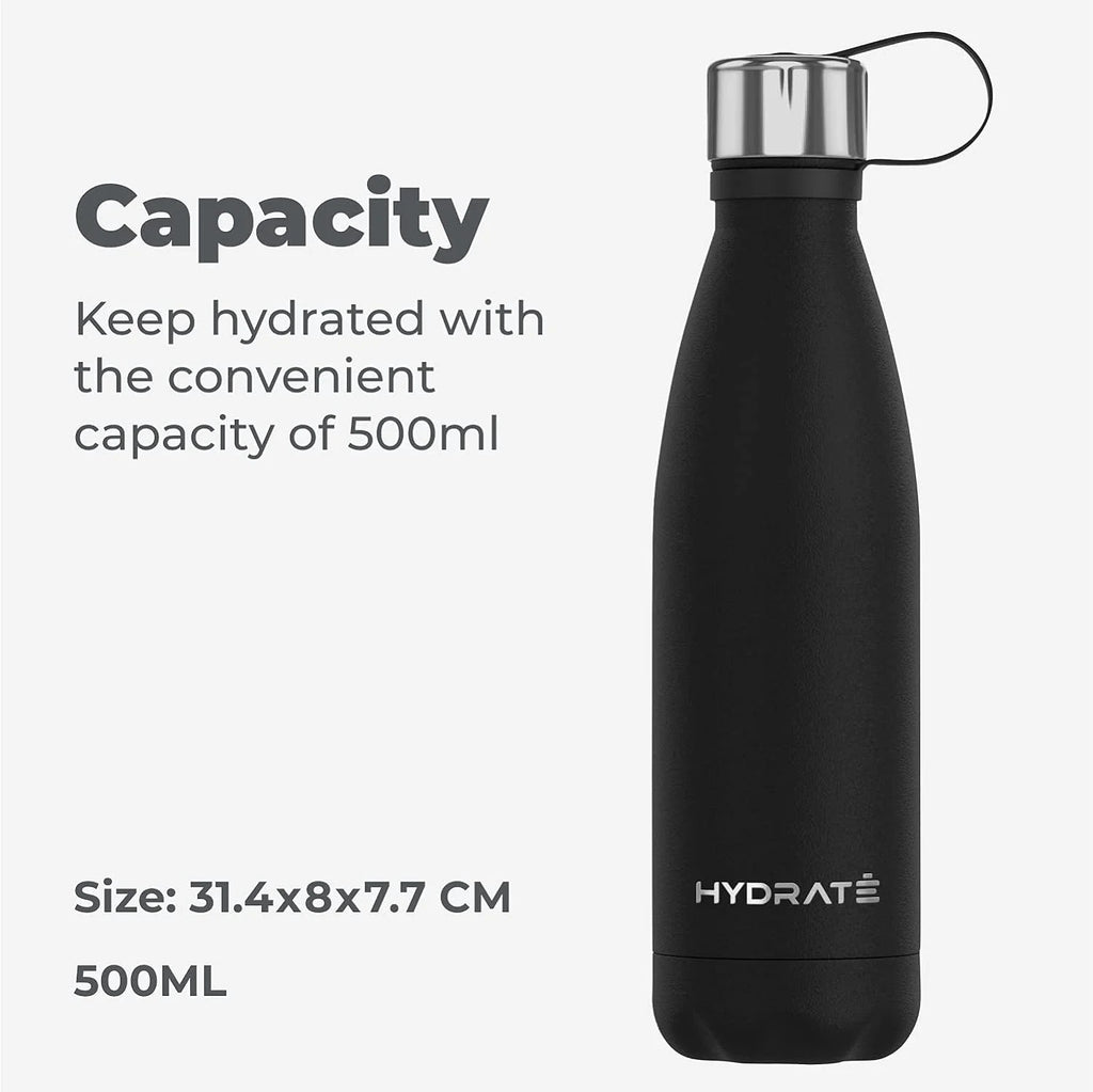 Carbon Black Stainless Steel Water Bottle 500ml Insulated Reusable U9848
