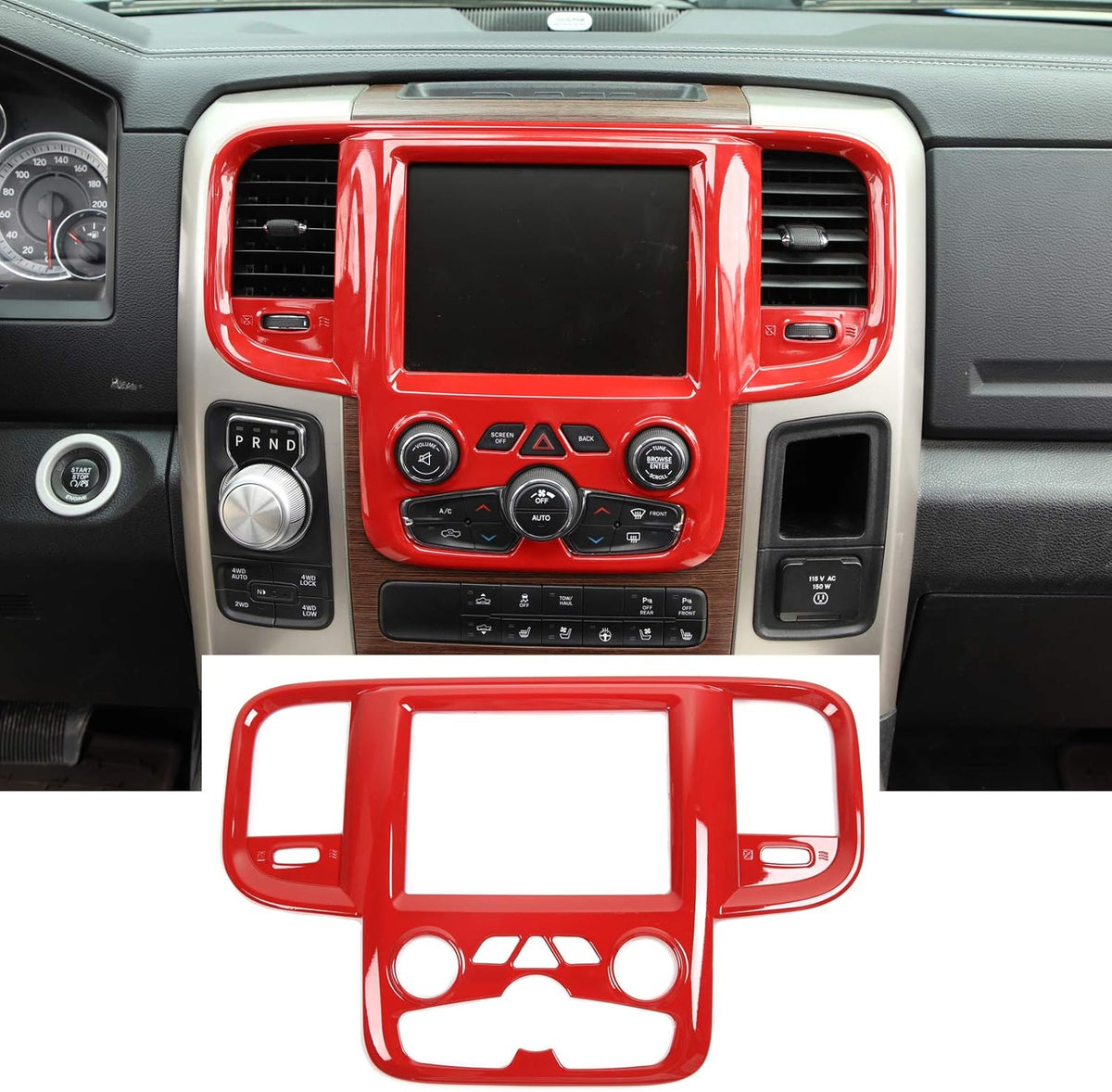 Red Carbon Fiber ABS Center Control Touch Screen Trim Cover for Dodge RAM 2011-2017 M9264
