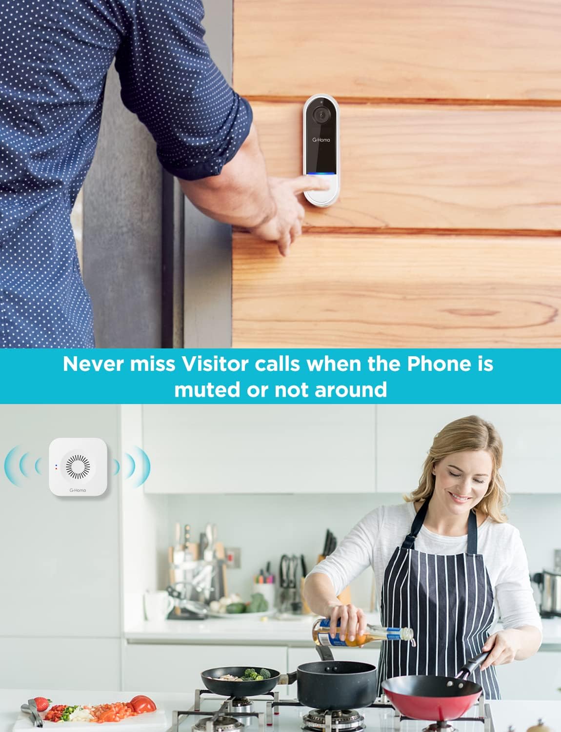 Wireless Video Doorbell with Chime, 1080p HD Night Vision, 2-Way Audio A9668