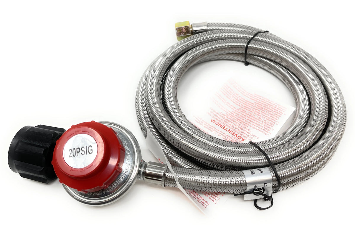 20 PSI Adjustable Propane Regulator with Stainless Steel Braided Hose, 8 FT U10007