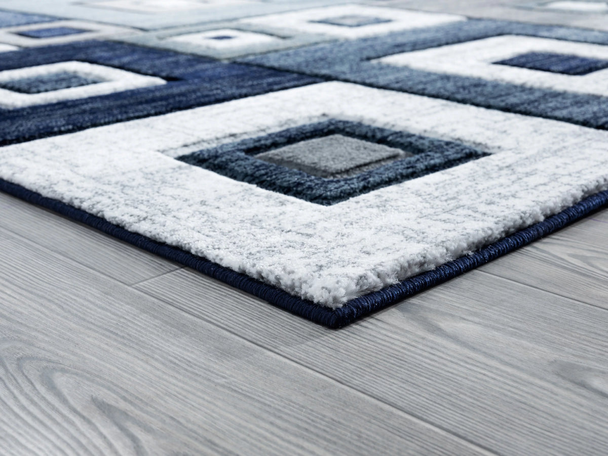 Navy Modern Geometric Accent Rug U802484