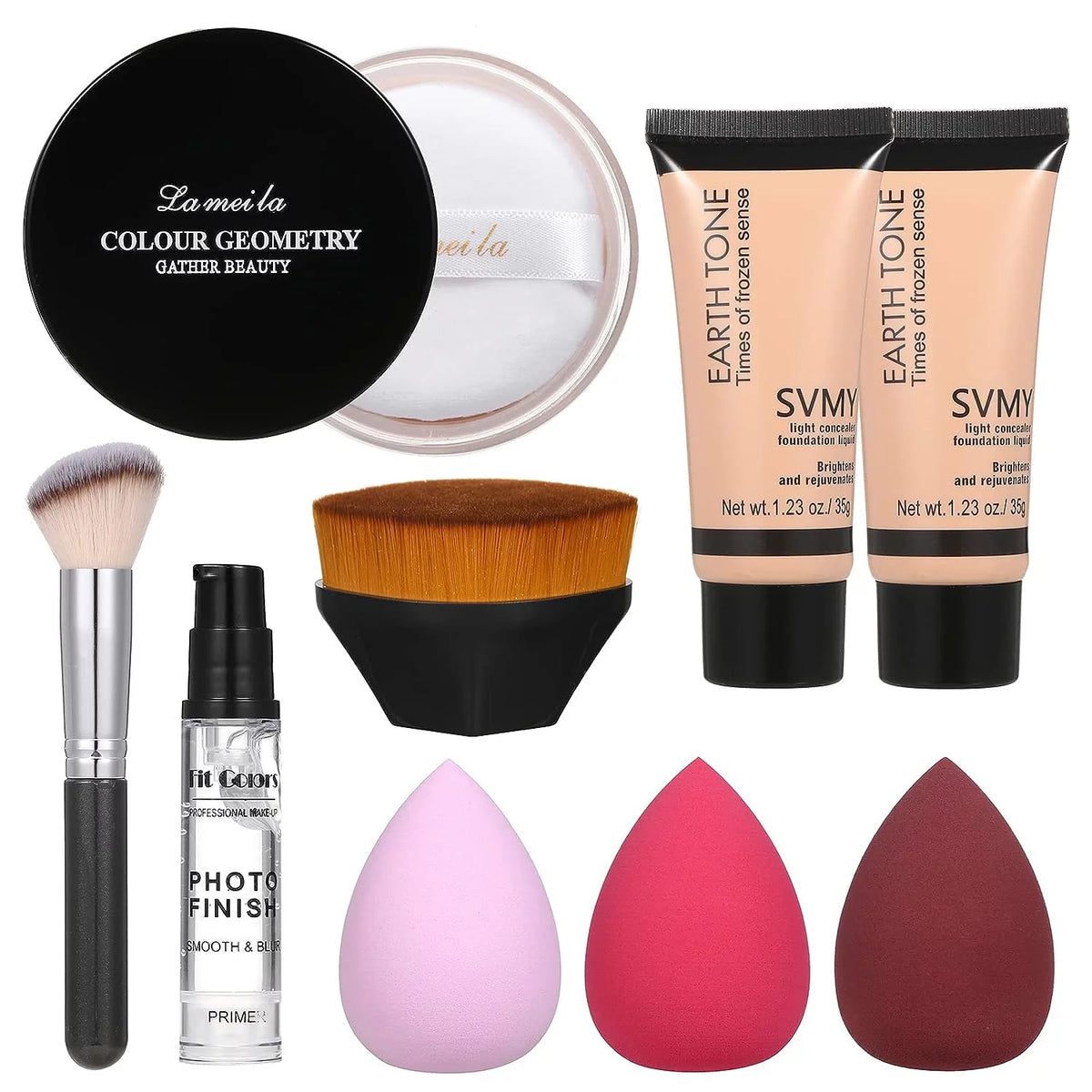 Full Coverage Matte Oil Control Foundation Concealer with Primer and Brush and Sponges G426106
