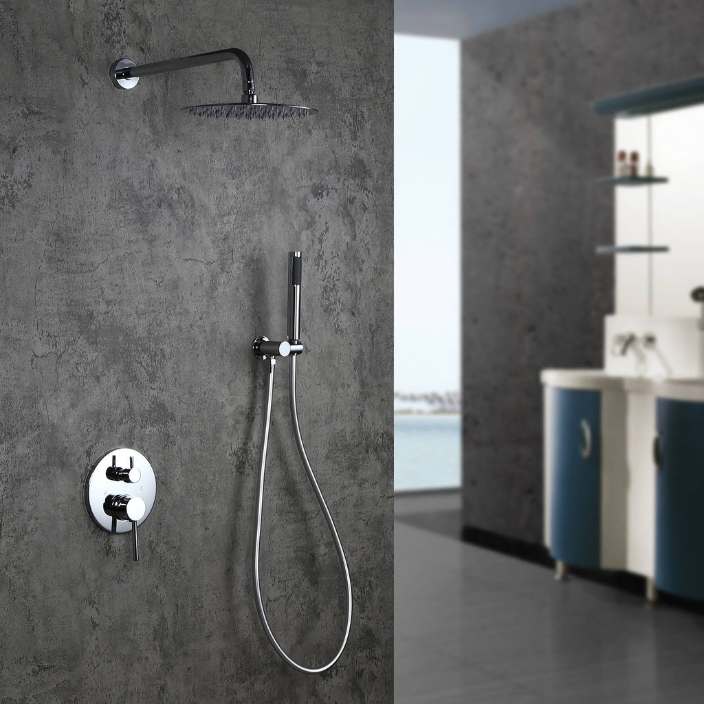Chrome Wall Mounted Rain Shower Faucet Set with Hand Shower D40601