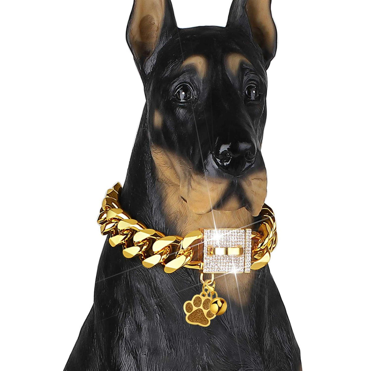 Gold CZ Buckle 19mm Cuban Link Dog Chain Collar Q5148
