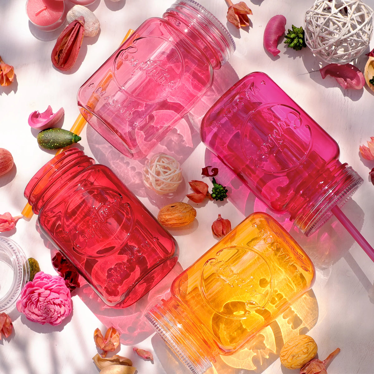 Acrylic Mason Jar Tumblers with Lids & Straws 20 oz 6 Pack D479630