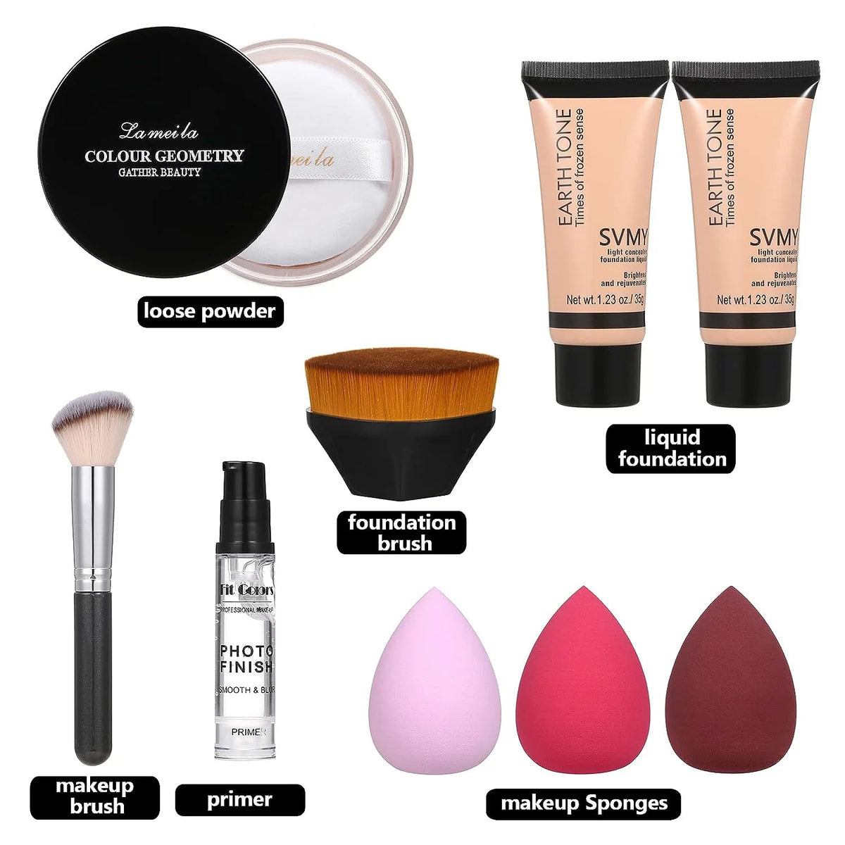 Full Coverage Matte Oil Control Foundation Concealer with Primer and Brush and Sponges G426106