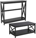 2-Piece Coffee Table & Sofa Side Console Table Set Black I9007