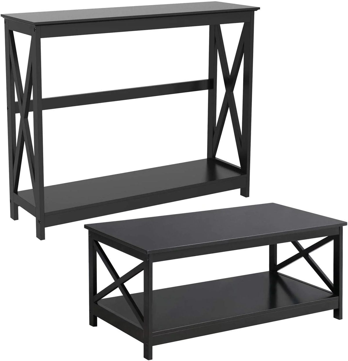 2-Piece Coffee Table & Sofa Side Console Table Set Black I9007