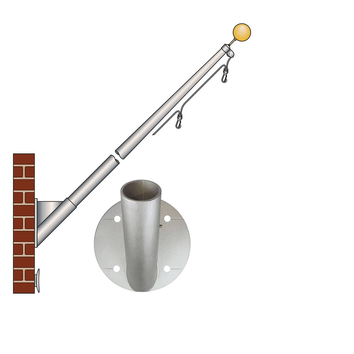 Black Finish 8ft Wall Mount Flagpole O6918