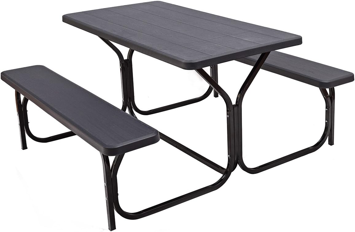 Gray Metal Picnic Table Bench Set D316