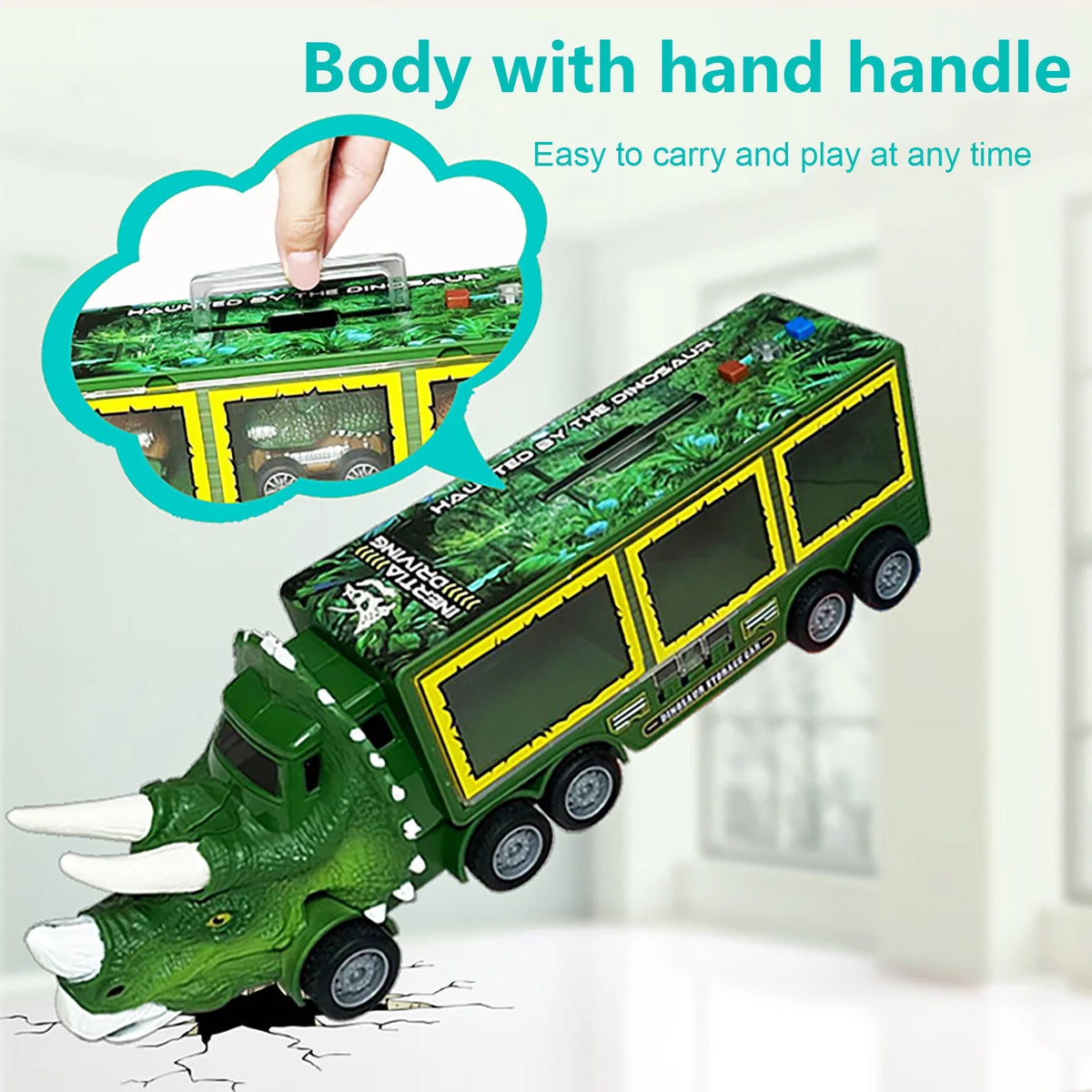 Dinosaur Transport Truck Carrier Toy Car With Dinosaurs Helicopter Portable Handle J299